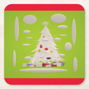 CHRISTMAS MUSTY GREEN MIT WEISSEM BAUM RECHTECKIGER PAPPUNTERSETZER