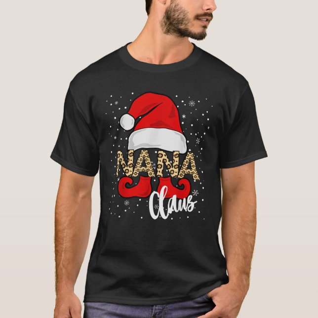 Christmas Nana Claus Women Leopard Pajama Xmas T-Shirt (Vorderseite)