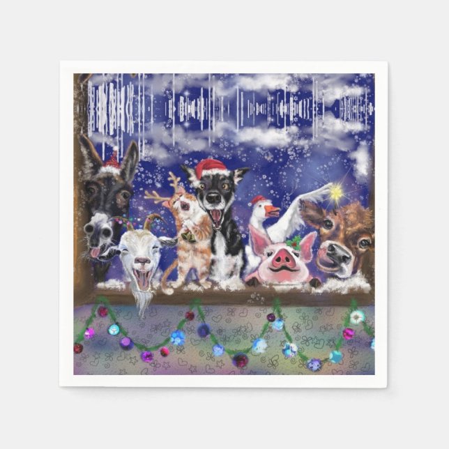Christmas Napkins Happy Farm Animal Party Serviette (Vorderseite)