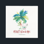 Christmas Napkins Tropical Beach Serviette<br><div class="desc">Feiern Sie Ihre Weihnachtsfeiern mit diesen tropischen Palmen und Santa Cocktail Servietten,  die mit einzigartigen Aquarellkunst von Victoria Grigaliunas entworfen wurden. Das Design besticht durch eine witzige "Beach-mas" in handgeschriebener Typografie. Klicken Sie auf www.zazzle.com/dotellabelle um die ganze Pinkmas Kollektion zu sehen.</div>