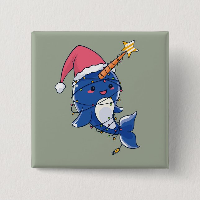 Christmas Narwhale Button (Vorderseite)