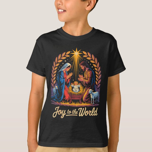Christmas Nativity Christian Birth Of Jesus Joy To T-Shirt (Vorderseite)