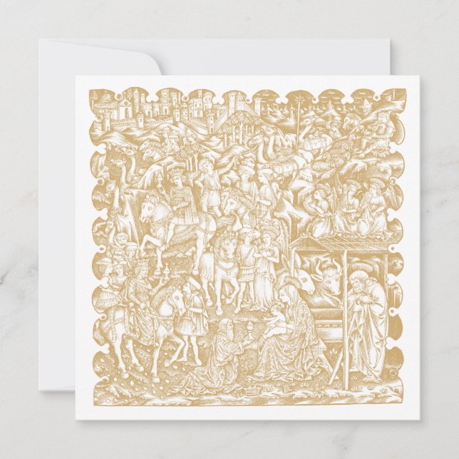 Christmas Nativity Renaissance Era Woodcut Feiertagskarte (Vorderseite)