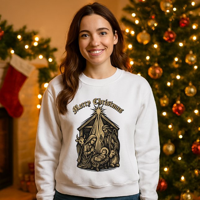 Christmas Nativity Retro Medieval Woodcut Sweatshirt (Von Creator hochgeladen)
