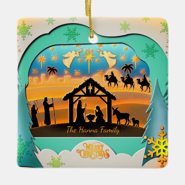 Christmas Nativity Scene 3D | Religious Holiday  Keramikornament (Vorderseite)