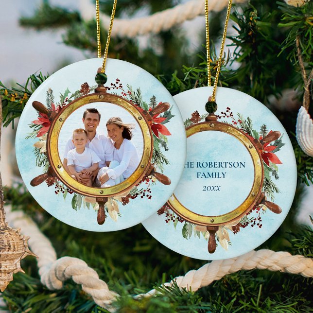 Christmas Nautical Beach Ships Wheel Foto Keramik Ornament (Von Creator hochgeladen)