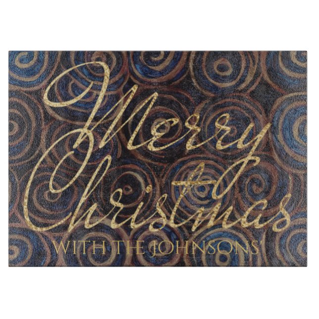 Christmas Navy and Gold Swirls Schneidebrett (Vorderseite)