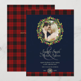 Christmas Navy Blue Wedding FOTO Buffalo Kariert Einladung