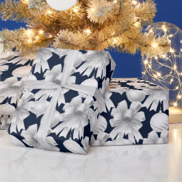 Christmas Navy Bow Velvet Pattern Geschenkpapier