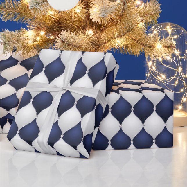 Christmas Navy Bow Velvet Pattern Geschenkpapier (Feiertage)