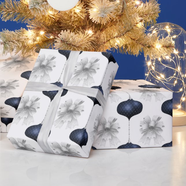 Christmas Navy Bow Velvet Pattern Geschenkpapier (Feiertage)