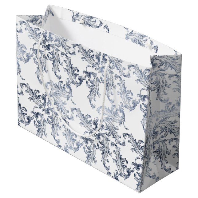 Christmas Navy Bow Velvet Pattern Große Geschenktüte (Rückseite Schrägansicht)