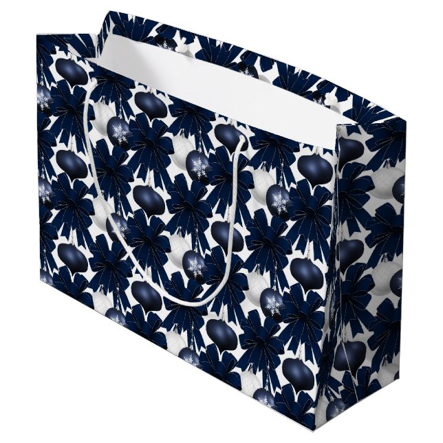 Christmas Navy Bow Velvet Pattern Große Geschenktüte (Rückseite Schrägansicht)