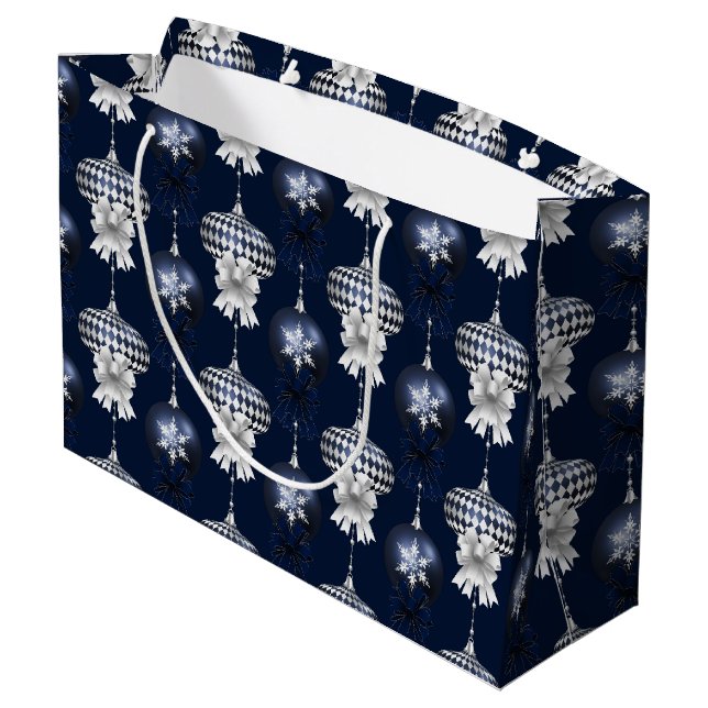Christmas Navy Bow Velvet Pattern Große Geschenktüte (Rückseite Schrägansicht)