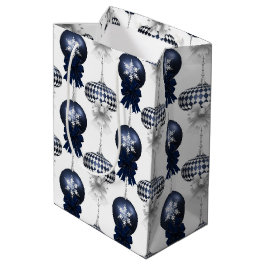 Christmas Navy Bow Velvet Pattern Mittlere Geschenktüte