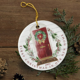 Christmas New Home Red Watercolor Door Keramik Ornament