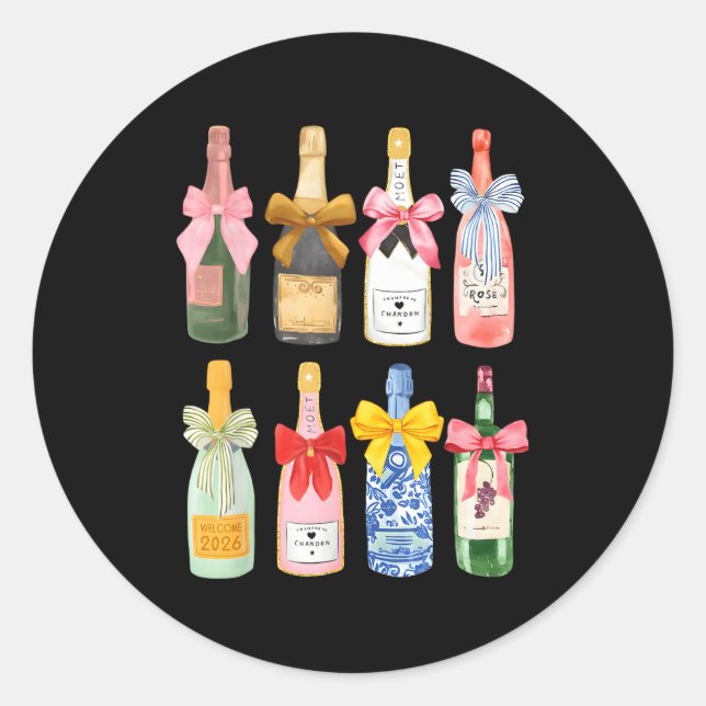 Christmas New Year Champagne Gl Coquette Bottle  Runder Aufkleber (Vorderseite)