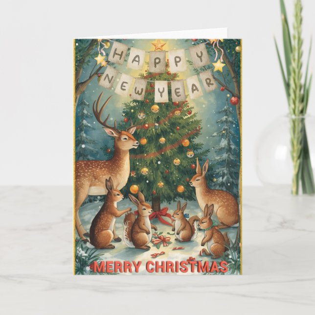 Christmas New Year Woodland Greeting Card Karte (Vorderseite)