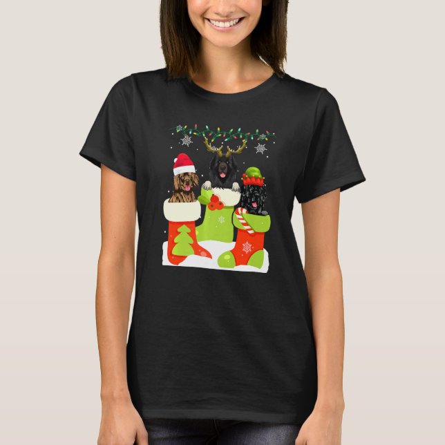 Christmas Newfoundland In Sock Xmas Reindeer Santa T-Shirt (Vorderseite)