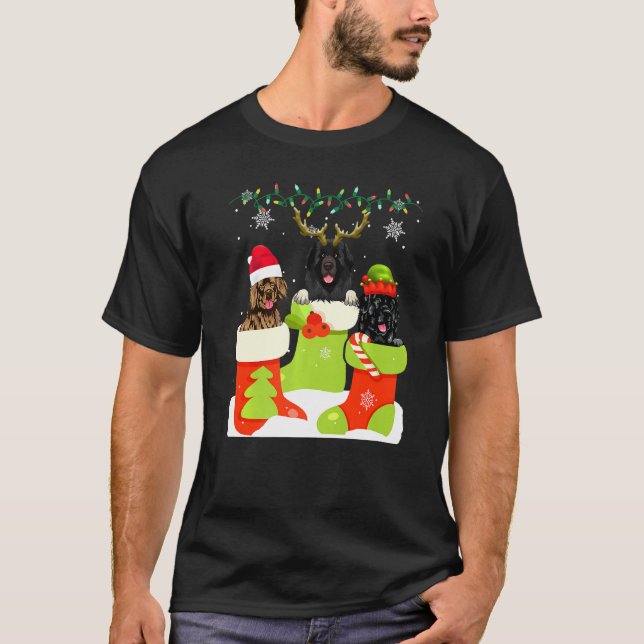 Christmas Newfoundland In Sock Xmas Reindeer Santa T-Shirt (Vorderseite)