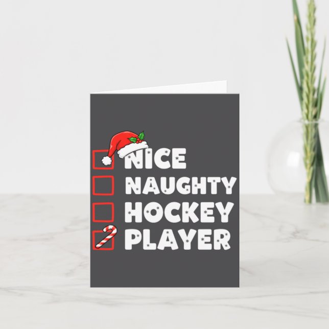 Christmas Nice Naughty Hockey Player List Santa Ch Karte (Vorderseite)