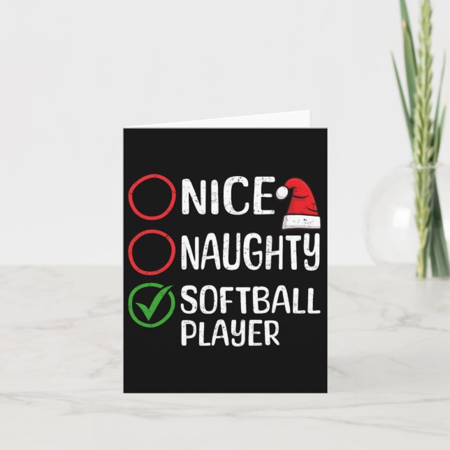 Christmas Nice Naughty Softball Player Weihnachten Karte (Vorderseite)