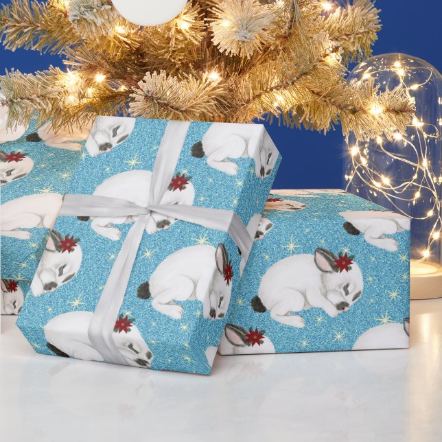 Christmas Niedlich Baby Bunny Cuddle Glitzer Stars Geschenkpapier (Feiertage)
