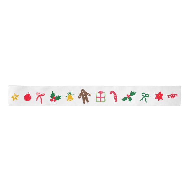 CHRISTMAS Niedlich Doodle Whimsical CUSTOM Urlaub Satinband (Vorderseite)
