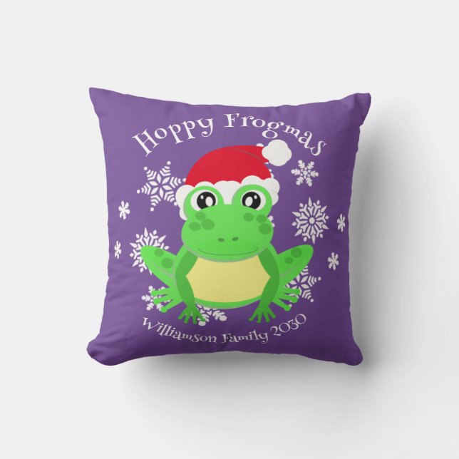 Christmas Niedlich Frog Weihnachtsmannmütze Lila Kissen (Vorderseite)
