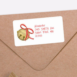 Christmas Niedlich Gold Jingle Bells Red Ribbon Adressaufkleber