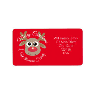 Christmas Niedlich Reindeer Cartoon Red Novelty Adressaufkleber