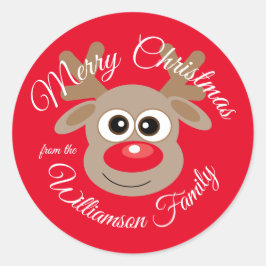 Christmas Niedlich Reindeer Cartoon Red Runder Aufkleber