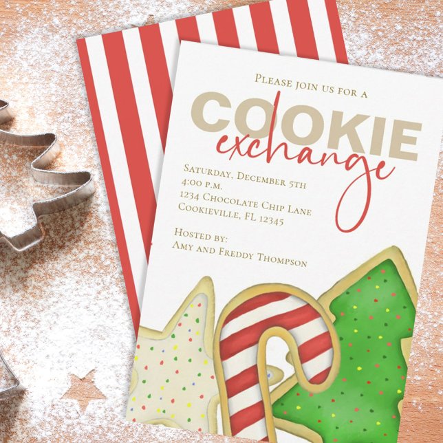 Christmas Niedlich Whimsical Sweet Cookie Exchange Einladung (Cookie exchange holiday Christmas cookie cutout invitations. )