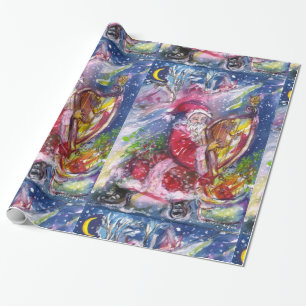 CHRISTMAS NIGHT ,SANTA CLAUS SPIELHARP GESCHENKPAPIER