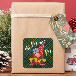 Christmas Nordic Girl Gnome Green Kariert Quadratischer Aufkleber