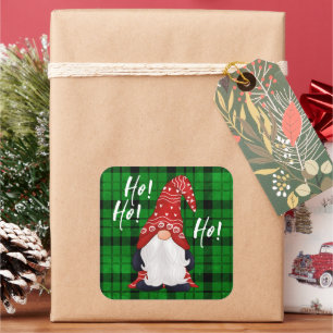 Christmas Nordic Gnome Green Kariert Quadratischer Aufkleber