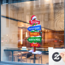 Christmas North Pole Sign Board Window Cling