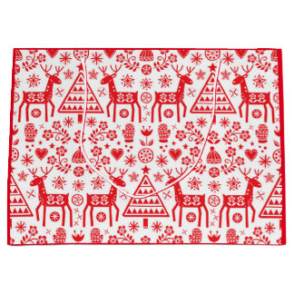CHRISTMAS NORWEGIAN REINDEER PATTERN GIFT BAG GROßE GESCHENKTÜTE