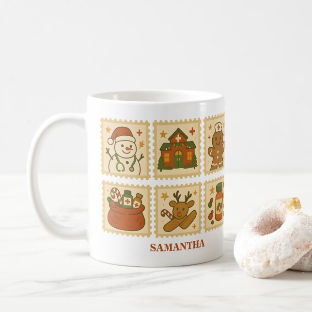 Christmas Nurse Collage | Feiertage Kaffeetasse (Mit Donut)