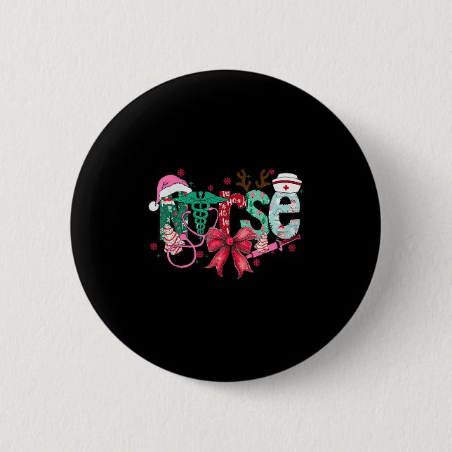 Christmas Nurse Coquette Bow Stethoscope Er Rn Icu Button (Vorderseite)