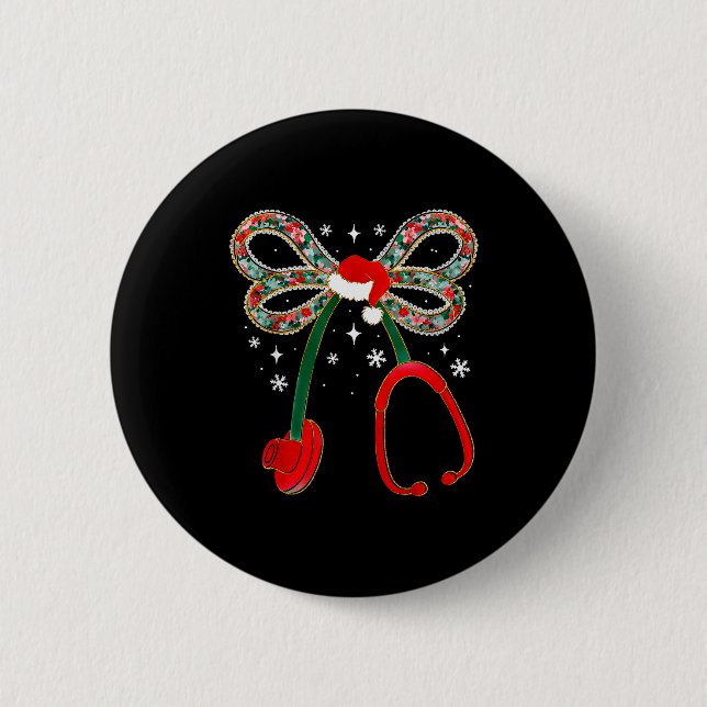 Christmas Nurse Coquette Bow Stethoscope Nursing X Button (Vorderseite)