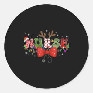 Christmas Nurse Coquette Bow Stethoscope Reindeer Runder Aufkleber