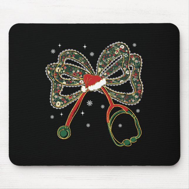 Christmas Nurse Coquette Bow Stethoscope Xmas Sant Mousepad (Vorne)