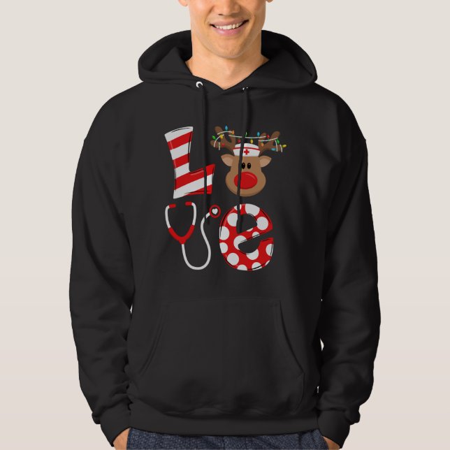 Christmas Nurse Liebe NICU RN ER Santa Reindeer Nu Hoodie (Vorderseite)