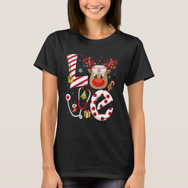 Christmas Nurse Love NICU RN ER Santa Reindeer Nur T-Shirt (Vorderseite)