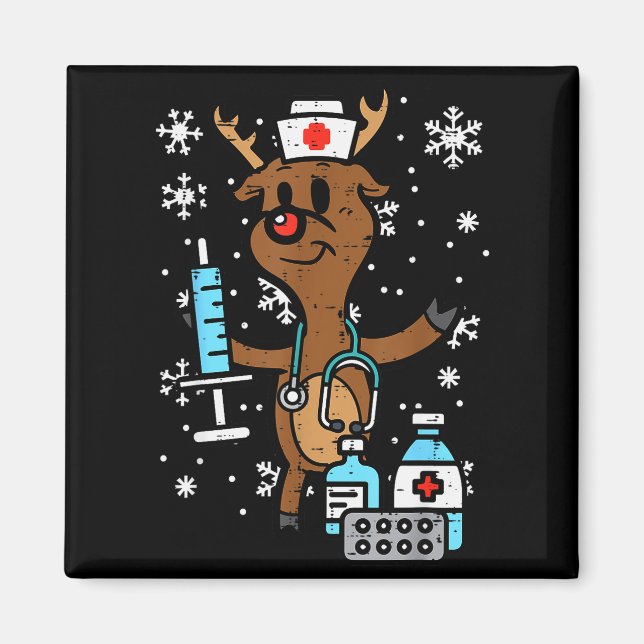 Christmas Nurse Reindeer Funny Xmas Nursing Scrub  Magnet (Vorne)