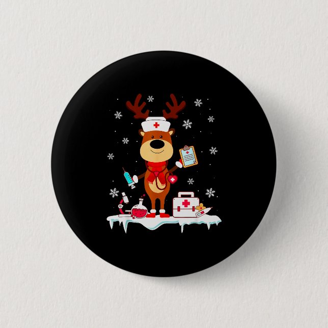 Christmas Nurse Reindeer Funny Xmas Scrub Top Nurs Button (Vorderseite)