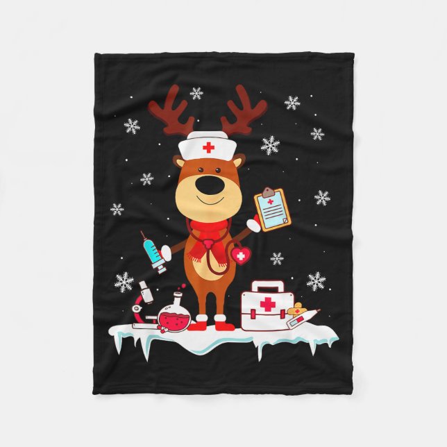 Christmas Nurse Reindeer Funny Xmas Scrub Top Nurs Fleecedecke (Vorderseite)