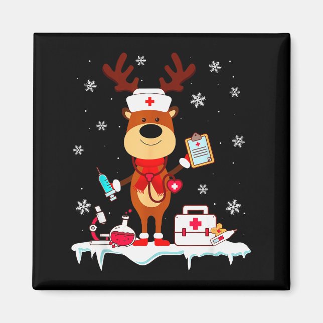 Christmas Nurse Reindeer Funny Xmas Scrub Top Nurs Magnet (Vorne)