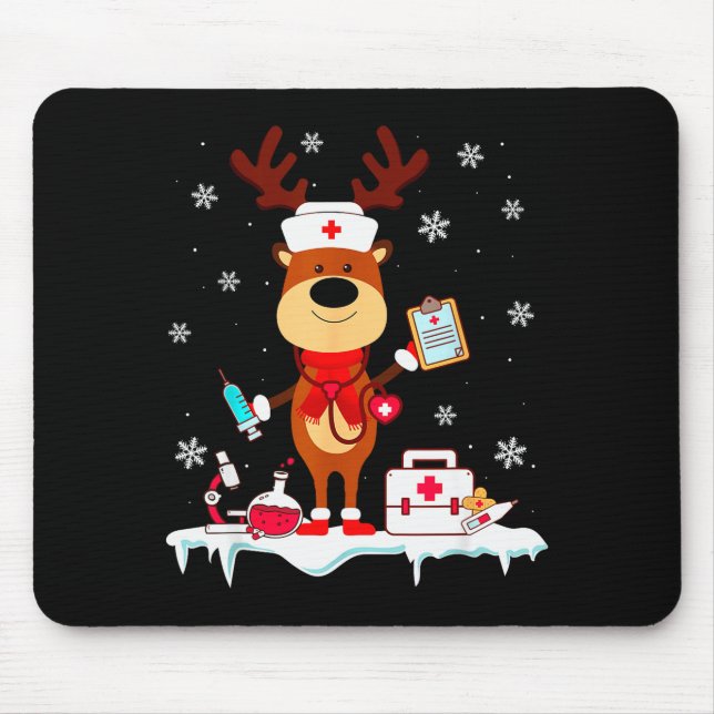 Christmas Nurse Reindeer Funny Xmas Scrub Top Nurs Mousepad (Vorne)